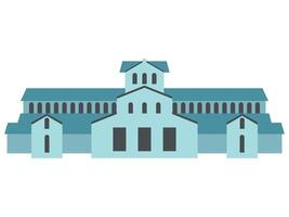 illustration of a building with arched windows and elements of classical architecture in blue and light blue tones. Minimalist design on a light background vector