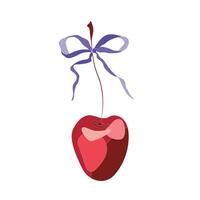 illustration of a cherry with a purple bow in Coquette Aesthetic style on a white background vector