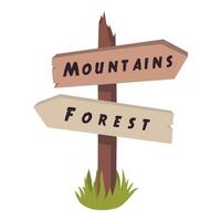Cartoon signpost with arrows for camping in flat style isolated on white background. vector