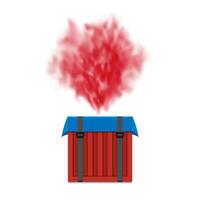 Air drop box. red box supplies drop with red smoke isolated on white background, illustration vector