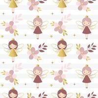 Seamless pattern with cute fairies and flowers. Fairy tale springtime background in pastel colors. Cartoon patterns. vector