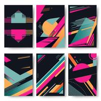 Set of abstract backgrounds with place for text. Dark background and bright figures. Trendy geometrical shapes vector