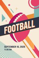 Retro style poster with text football and ball. Modern abstract sport background. Trendy geometric shapes. vector