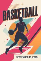 Retro style poster with text basketball and silhouette of a basketball player. Modern abstract background. vector