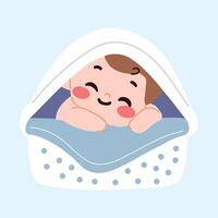 A baby sleeping in a blanket with a smile vector