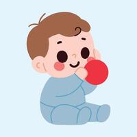 A baby is playing with a red ball vector