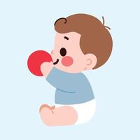 A baby sitting on the floor with a red ball vector
