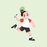A cartoon boy is playing badminton vector