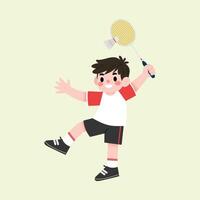A boy is playing badminton with a racket vector
