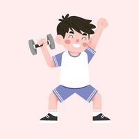 A boy is doing a dumbbell exercise vector