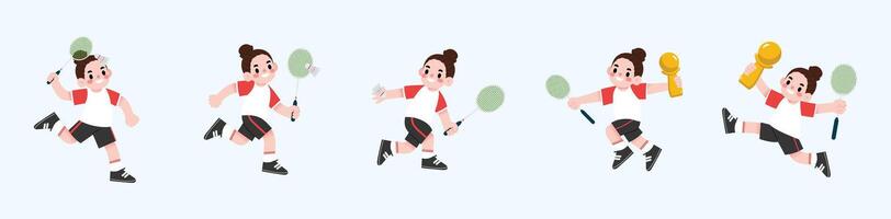 Four different poses of a badminton player vector