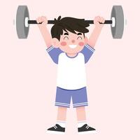 A boy lifting a barbell vector