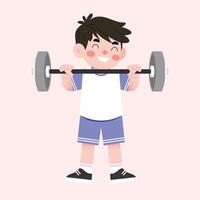 A boy is lifting a barbell vector