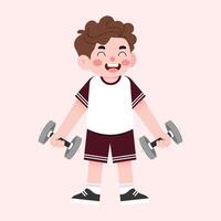 A boy with a dumbbell in his hand vector