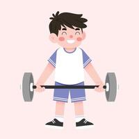 A boy holding a barbell in his hands vector