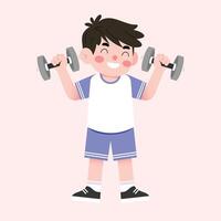 A boy is lifting weights with dumbbells vector