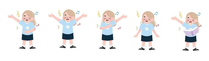 A cartoon girl in a school uniform is singing vector