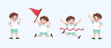 A boy is jumping and holding a flag vector