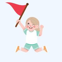 A girl holding a red flag and jumping vector