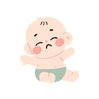 A baby with a sad face is sitting on the floor vector