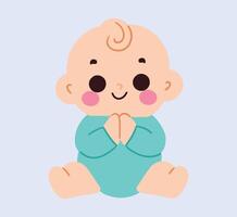 A cartoon baby sitting on the floor with its hands folded vector