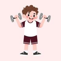 A boy is lifting weights with dumbbells vector