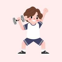 A cartoon boy lifting a dumbbell vector