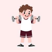 A boy is holding a dumbbell in his hand vector