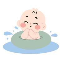 A baby floating in an inflatable ring vector