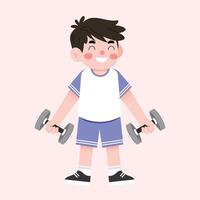 A boy holding two dumbbells vector