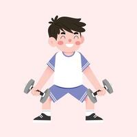 A boy is doing dumbbell exercises vector