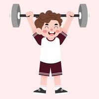 A boy lifting a barbell vector