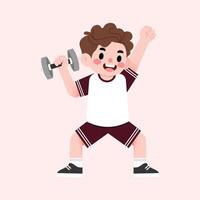 A boy is doing a dumbbell exercise vector