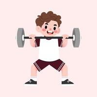 A boy is doing a barbell exercise vector