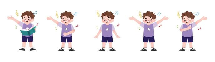 A cartoon boy with different poses and gestures vector