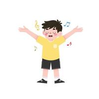 A boy is standing with his arms outstretched and music notes flying around him vector
