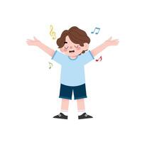 A boy with his arms outstretched and music notes flying around him vector