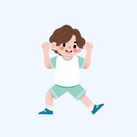 A cartoon boy is jumping and doing a fist pump vector