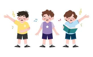 Three boys singing and holding books vector