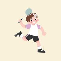 A cartoon boy playing badminton with a racket vector