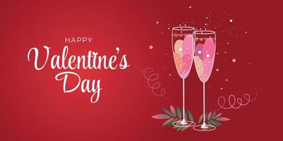 Valentines date background design. Holiday card. Happy valentine's day text with romantic elements like glasses of champagne vector