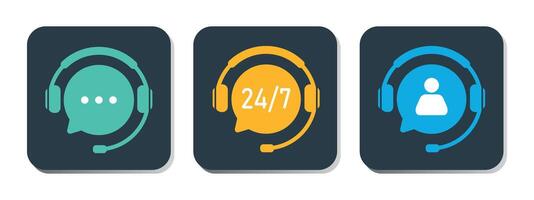 Customer support service icon set. Chat icons. Call center symbols. Headset symbols. Support service with headphones. Hotline concept. vector