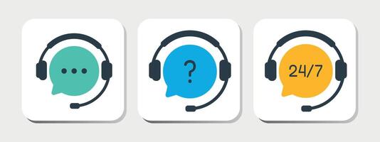 Customer support service icon set. Chat icons. Call center symbols. Headset symbols. Hotline concept. Support service with headphones vector