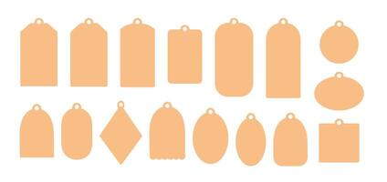 Gift tags set, blank printable stickers template collection hand drawn illustration in flat style, seasonal decorative elements, price tags mock up to showcase art ideas vector