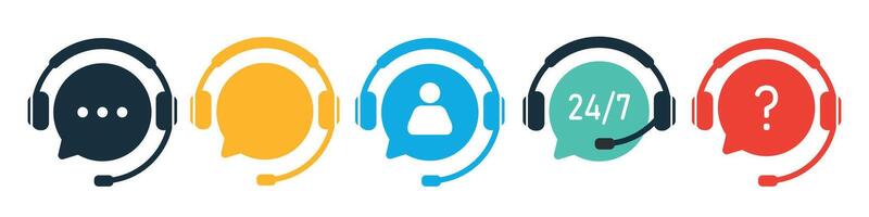 Customer support service icon set. Chat icons. Call center symbols. Headset symbols. upport service with headphones. Hotline concept. vector