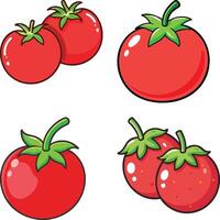 shiny red cherry tomato high-quality bundle set ideal for menus, food and fruit concepts illustration. vector