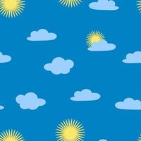 Bright sun and clouds seamless pattern, sky, childrens fashio vector