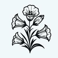 A black and white drawing of a flower, bluebell flowers in hand drawn style illustration. isolated. Doodle. Plants in black and white. vector