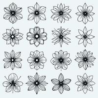A set of black and white flowers, Set abstract elegant line art flower and leaf. Continuous boho line art silhouette of floral artwork vector