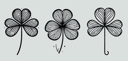 Adobe Illustrator Artwork, set with branches and clover leaves. Hand drawn graphics, leaves. Design and decoration vector